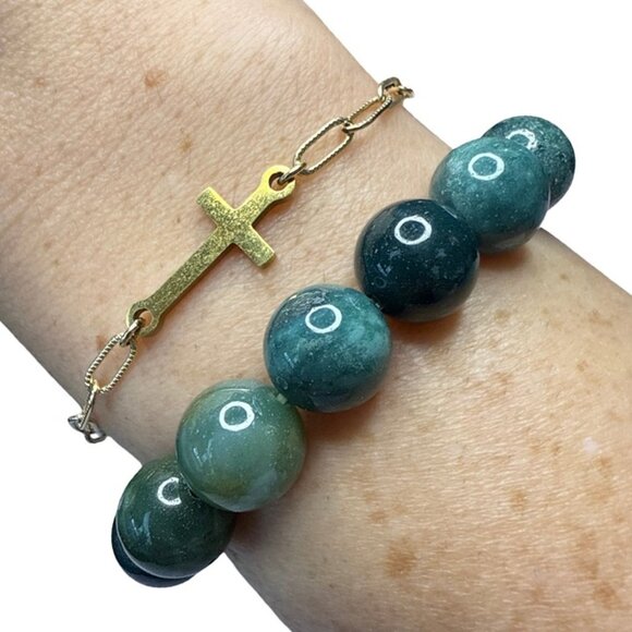 Moss Agate Green Natural Bracelet Jewlery Healing Crystal Stone bangle NEW - Picture 1 of 12